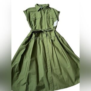 Elegant Olive Belted Midi Dress